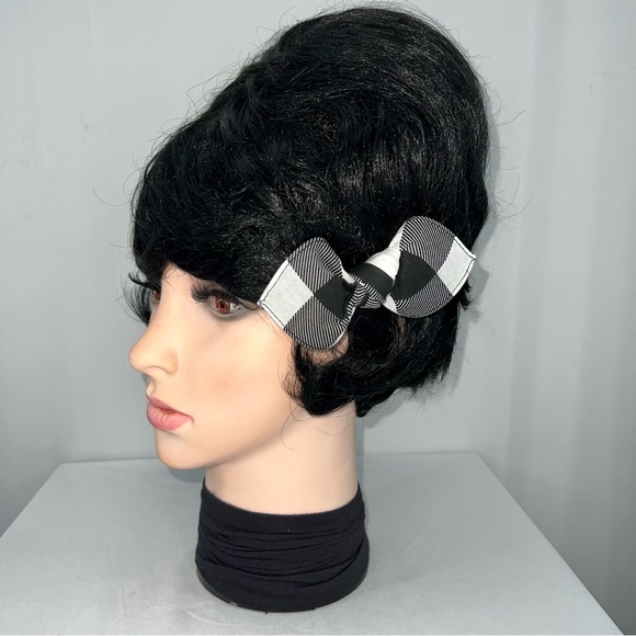 Black and White Plaid Pinup Bandana Knotted Hair Bow - Picture 5 of 11